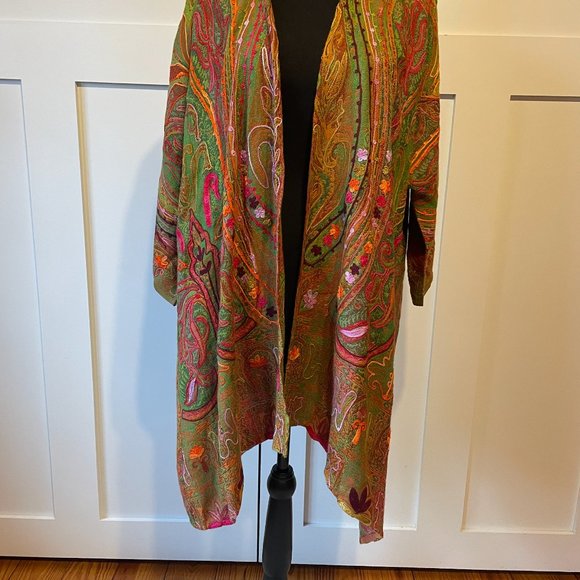 Soft Surroundings Embroidered Kimono Women's, Large, Wool Blend - Picture 2 of 7